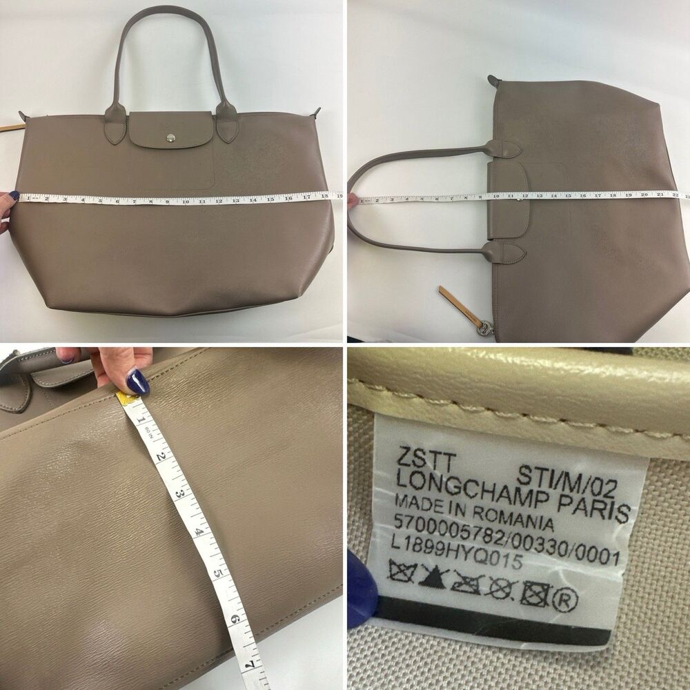 Longchamp Le Pliage City Tote Bag Taupe Leather Coated Canvas Zip Large Flap - Picture 15 of 16